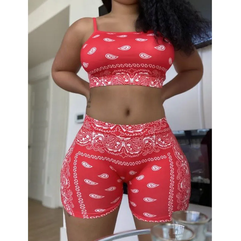 2022 Sexy Graphic Bandana Tracksuit Set Top