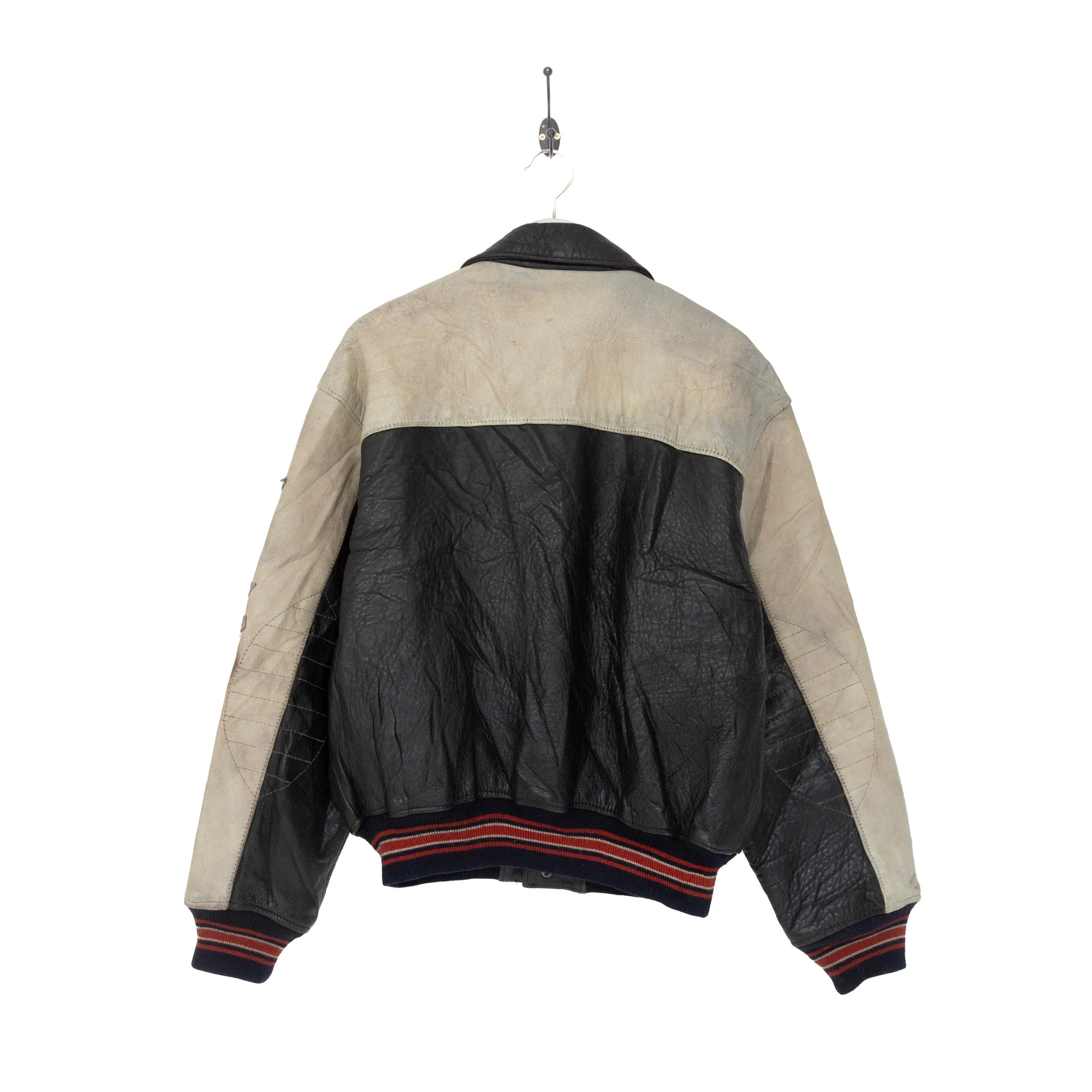 Avirex 'Sport' Maple Leaf Two-Tone Leather Jacket Cream/Black