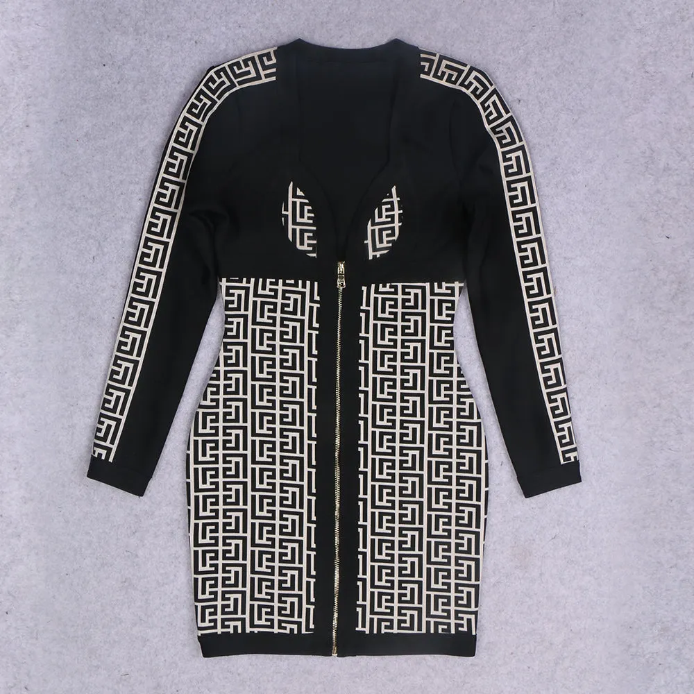 BEDIA Zipper Bicolor Jacquard Dress