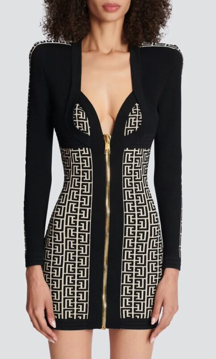 BEDIA Zipper Bicolor Jacquard Dress