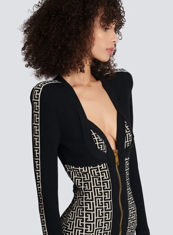 BEDIA Zipper Bicolor Jacquard Dress