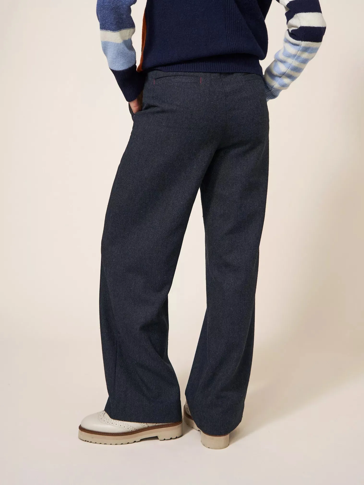 Belle Tweedy Wide Leg Trousers - Navy Multi