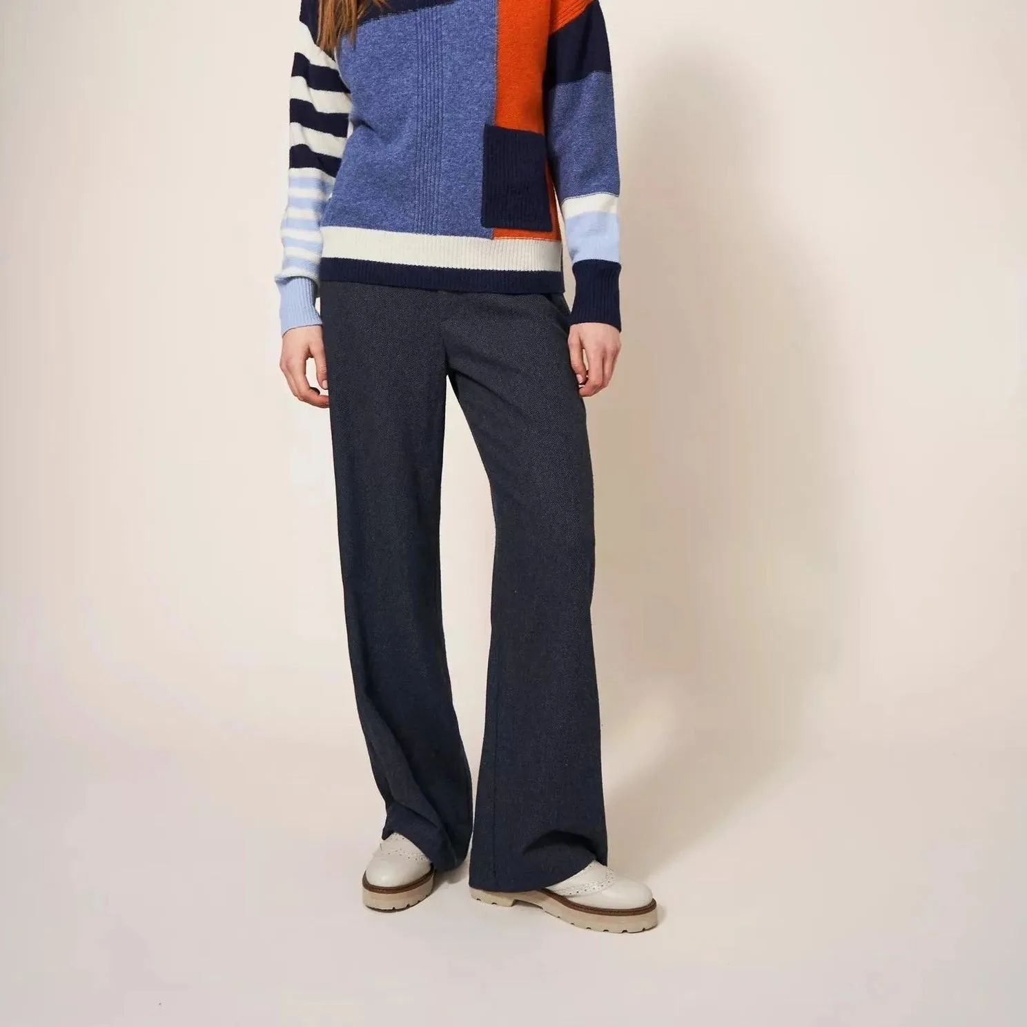 Belle Tweedy Wide Leg Trousers - Navy Multi