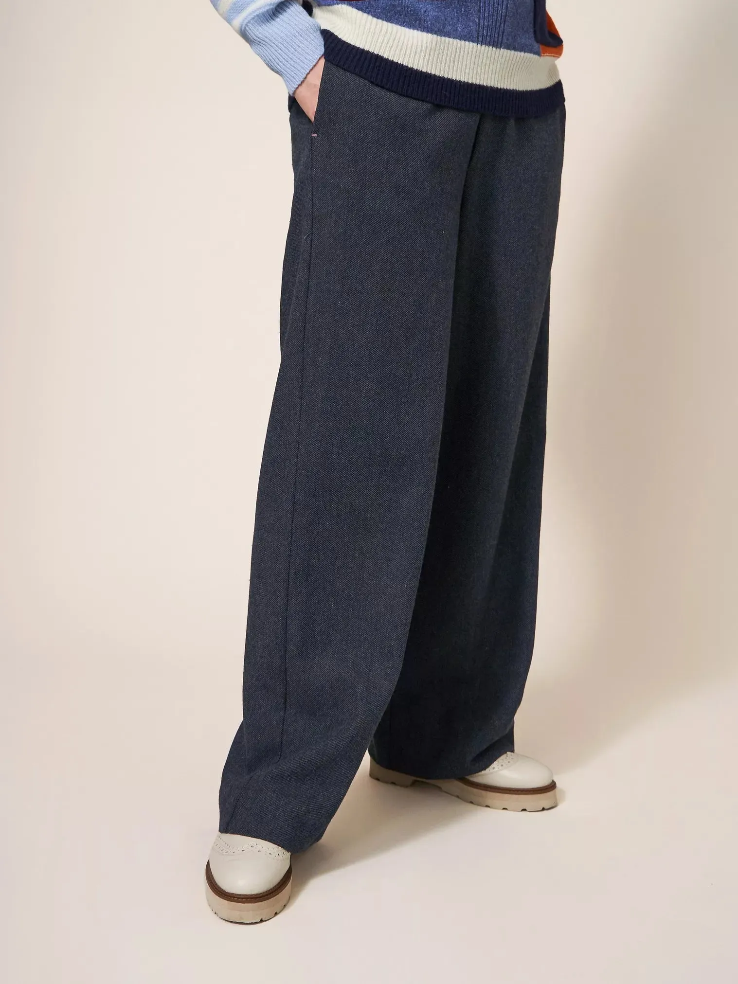 Belle Tweedy Wide Leg Trousers - Navy Multi