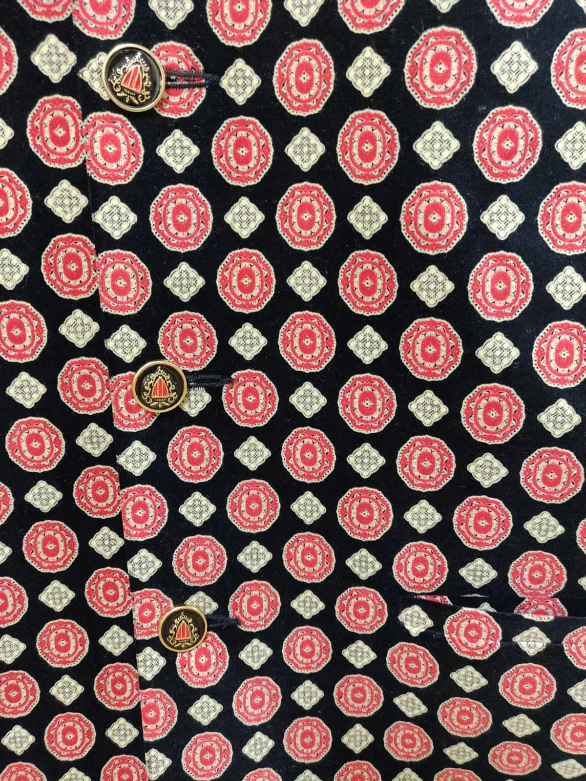 Black Digital Printed Velvet Nehru Jacket