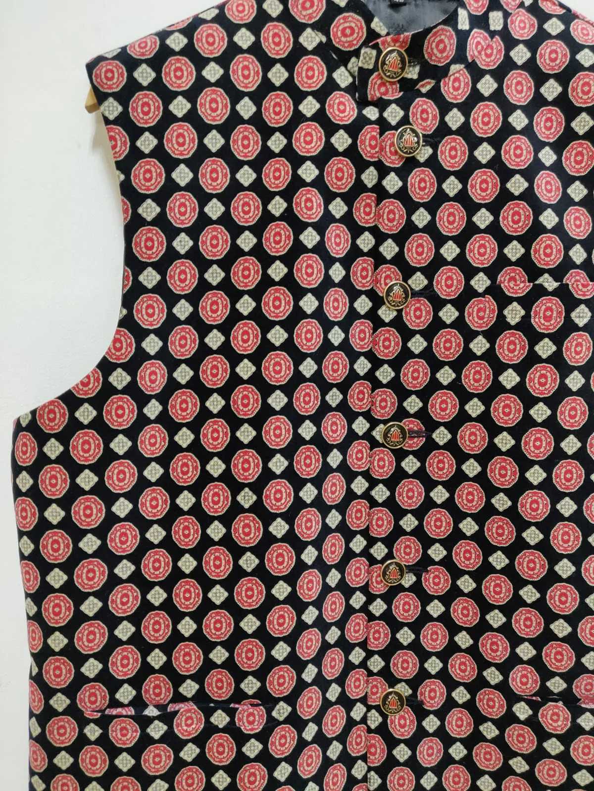 Black Digital Printed Velvet Nehru Jacket