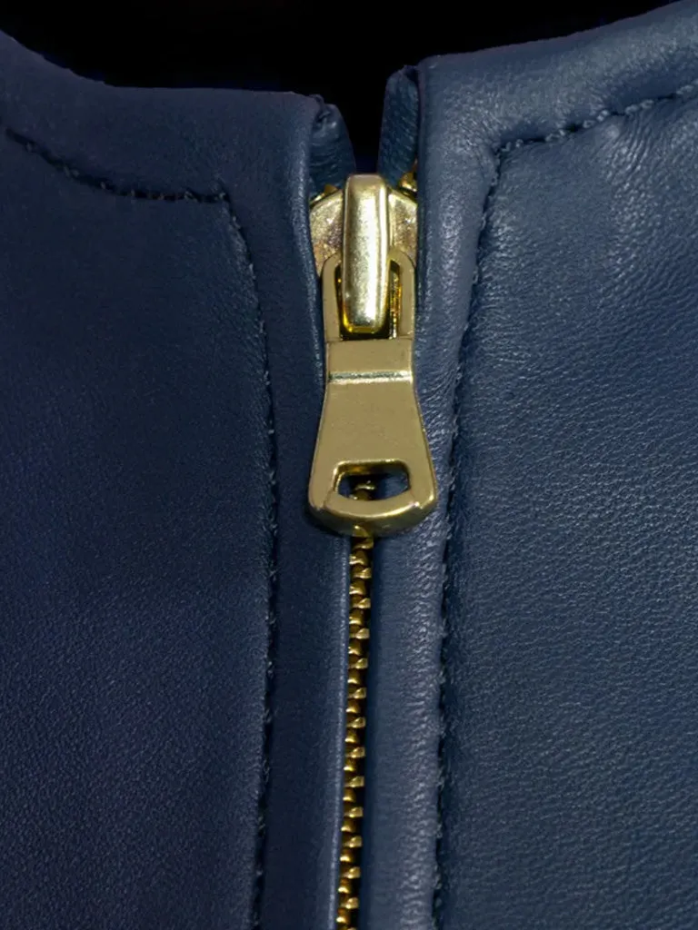 Blue Collar Less Biker Leather Jacket