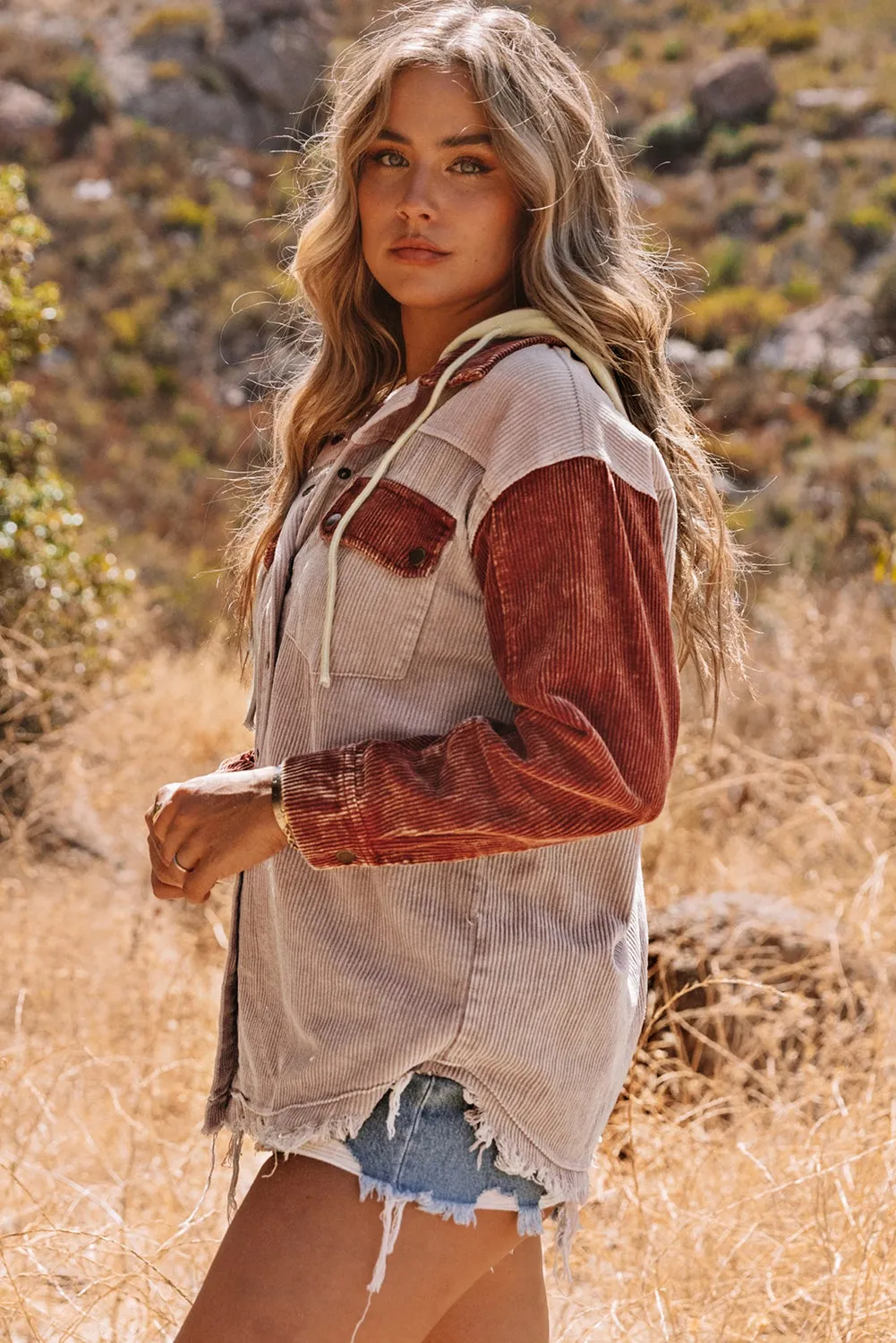 Button Down Hooded Corduroy Jacket