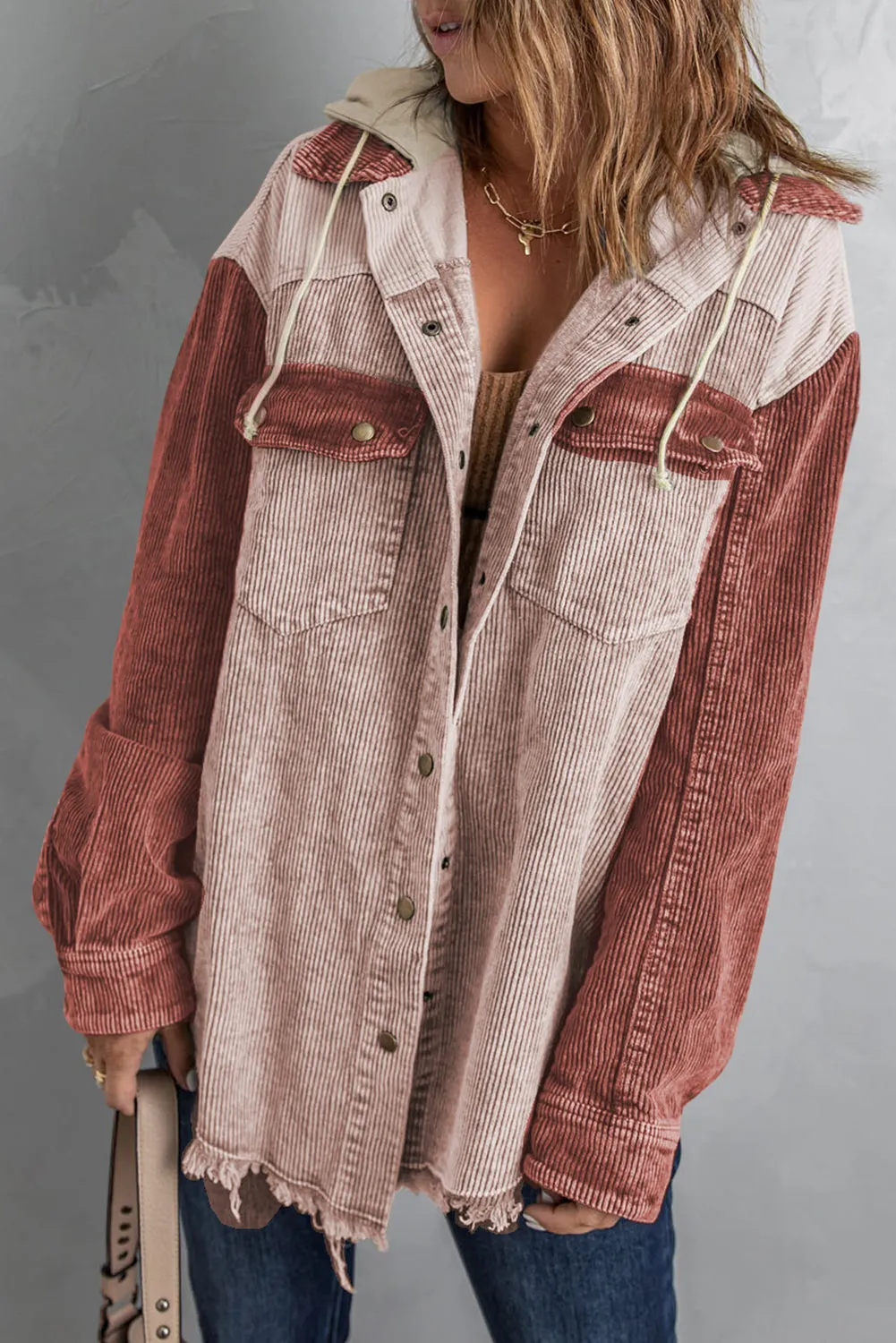 Button Down Hooded Corduroy Jacket