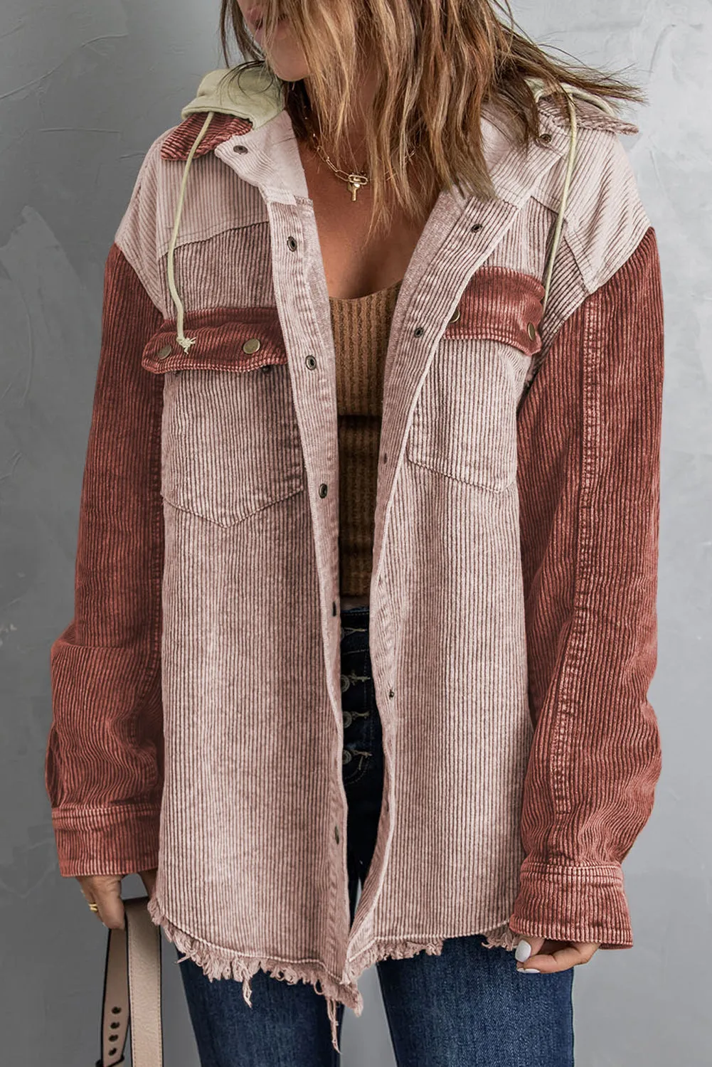 Button Down Hooded Corduroy Jacket