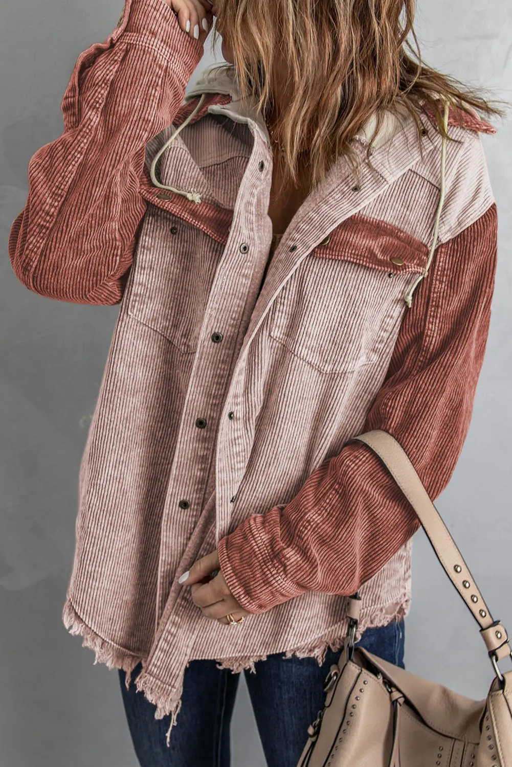 Button Down Hooded Corduroy Jacket