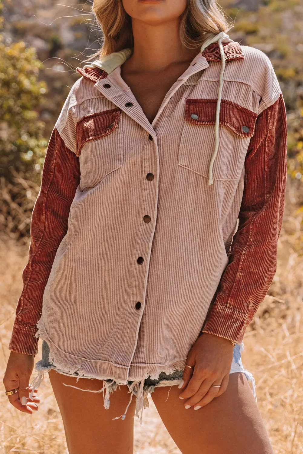 Button Down Hooded Corduroy Jacket