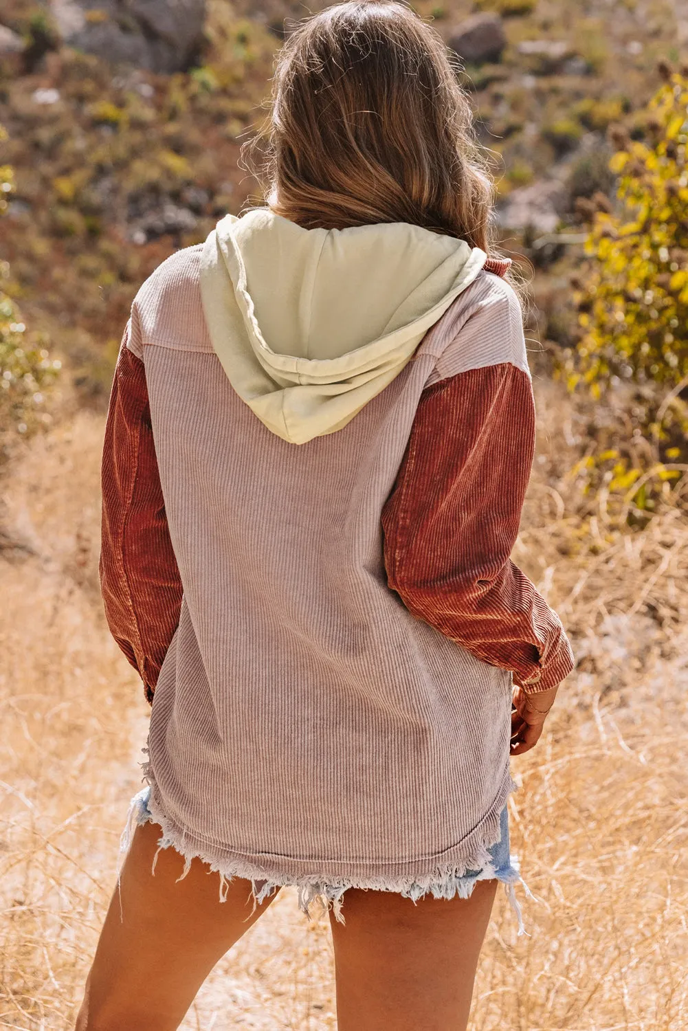 Button Down Hooded Corduroy Jacket