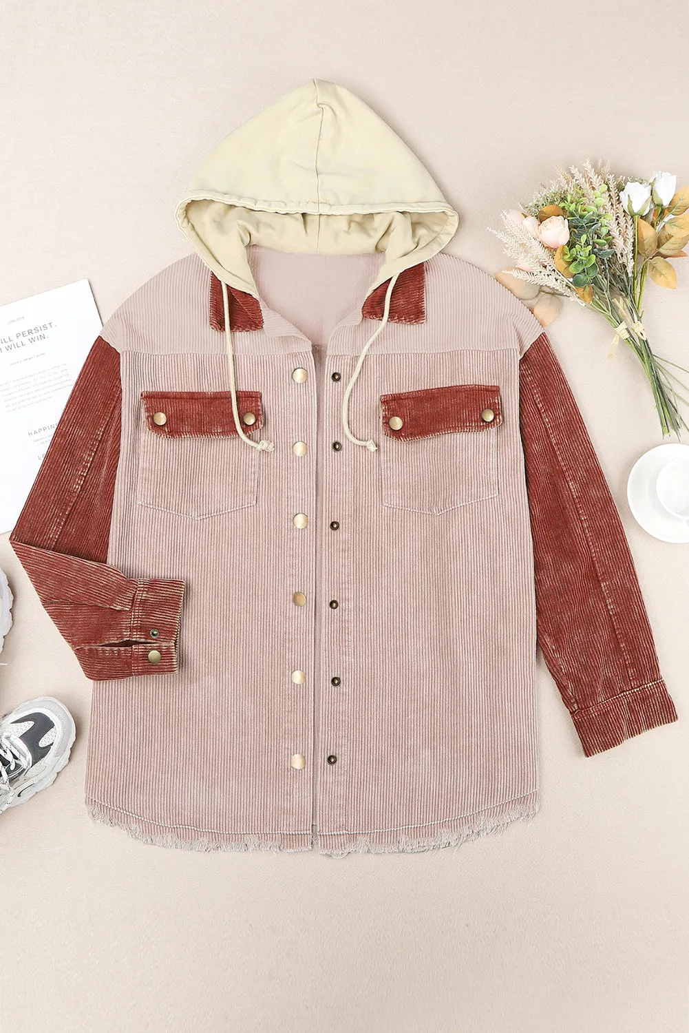 Button Down Hooded Corduroy Jacket