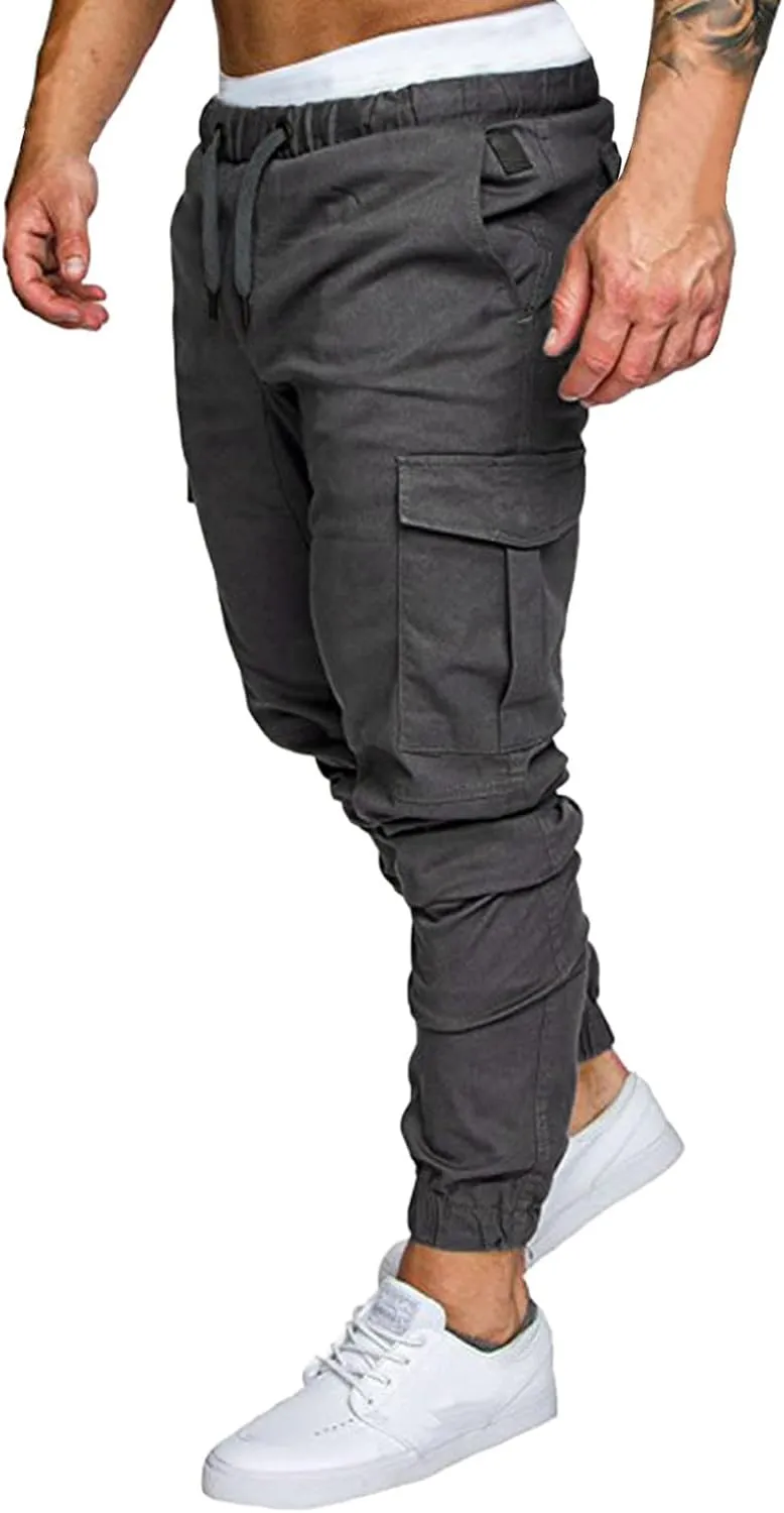 Cargo Pants for Men Big and Tall Men's Heavyweight Fleece Cargo Sweatpants Stretch Elastic Waist Jogger Sports Pants