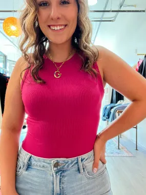 Dark Magenta Round Neck Sleeveless Bodysuit