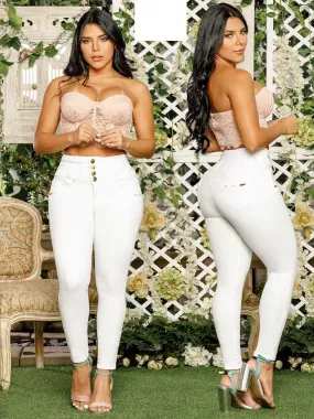 DM Shapewear - White 4 button High Waist abdomen Control Push up Jeans 6476