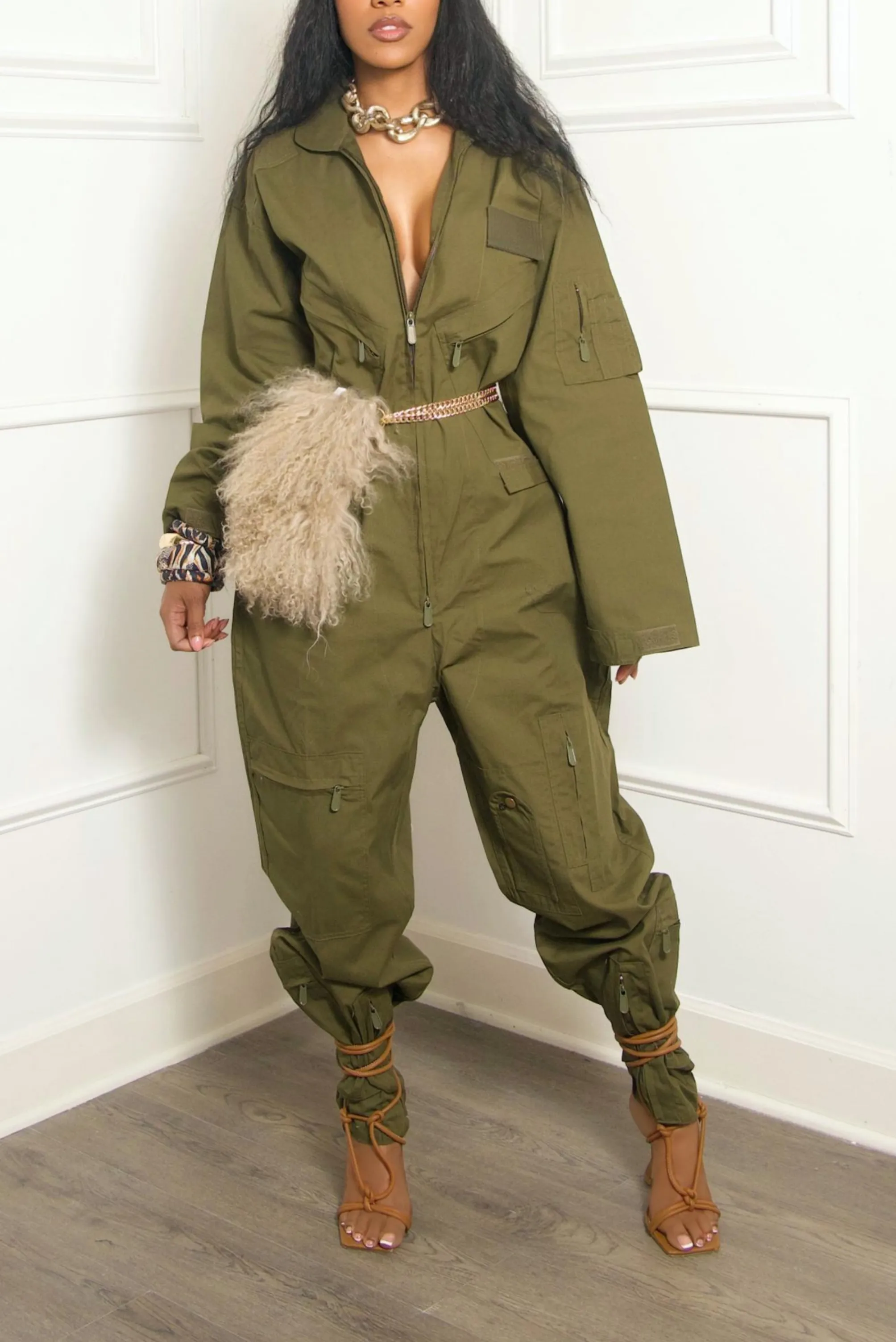 Forest Green zipper Jumpsuit