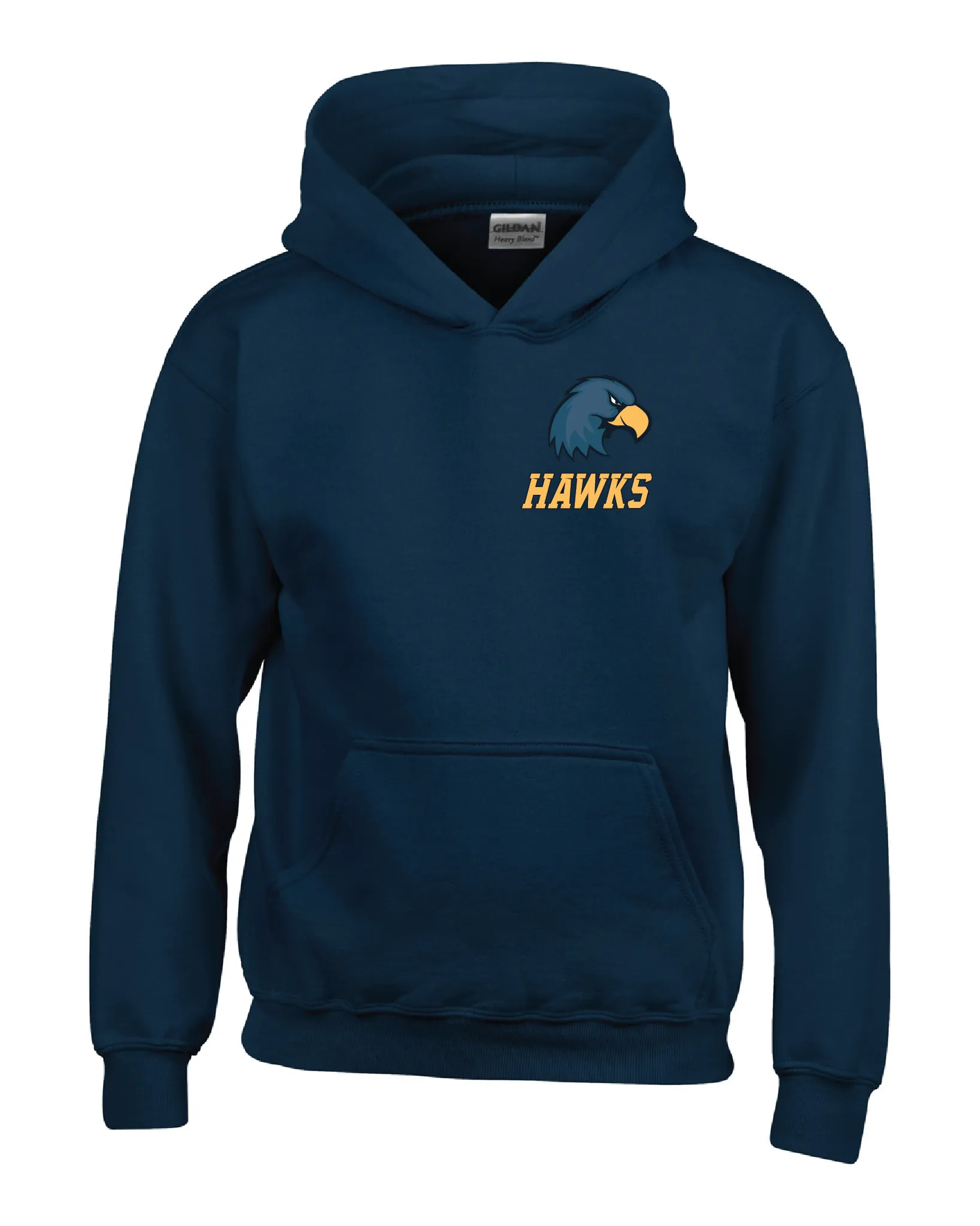 Hanover Navy Hoodie - Hawk Head Full Front/Left Chest