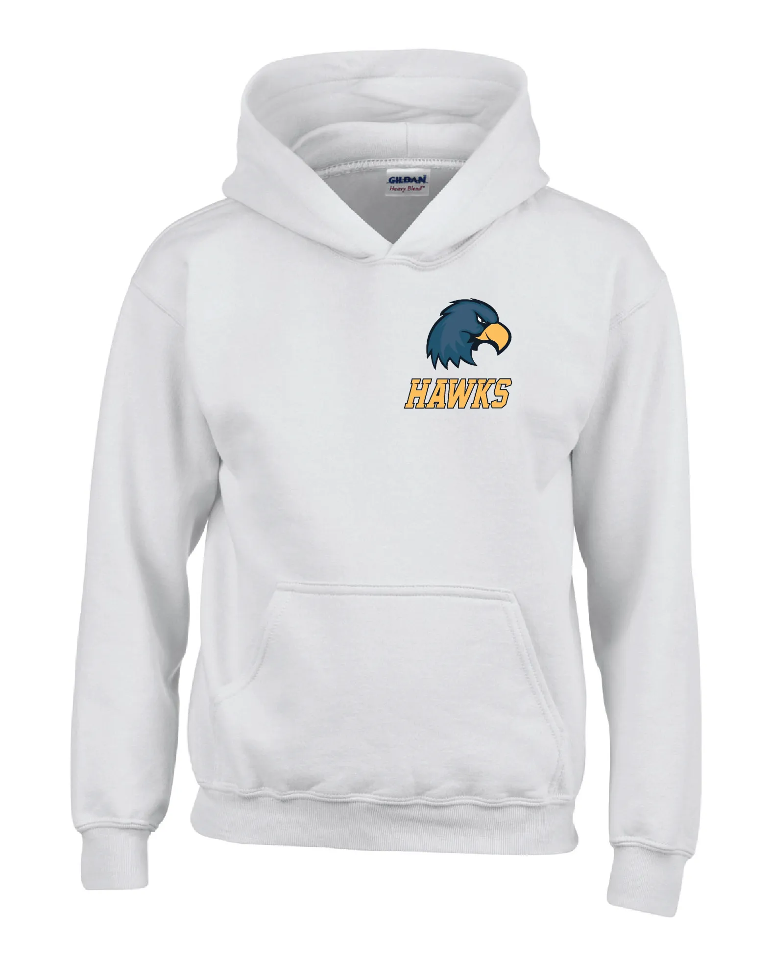 Hanover White Hoodie - Hawk Head Full Front/Left Chest