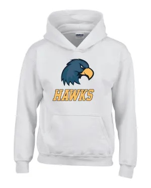 Hanover White Hoodie - Hawk Head Full Front/Left Chest