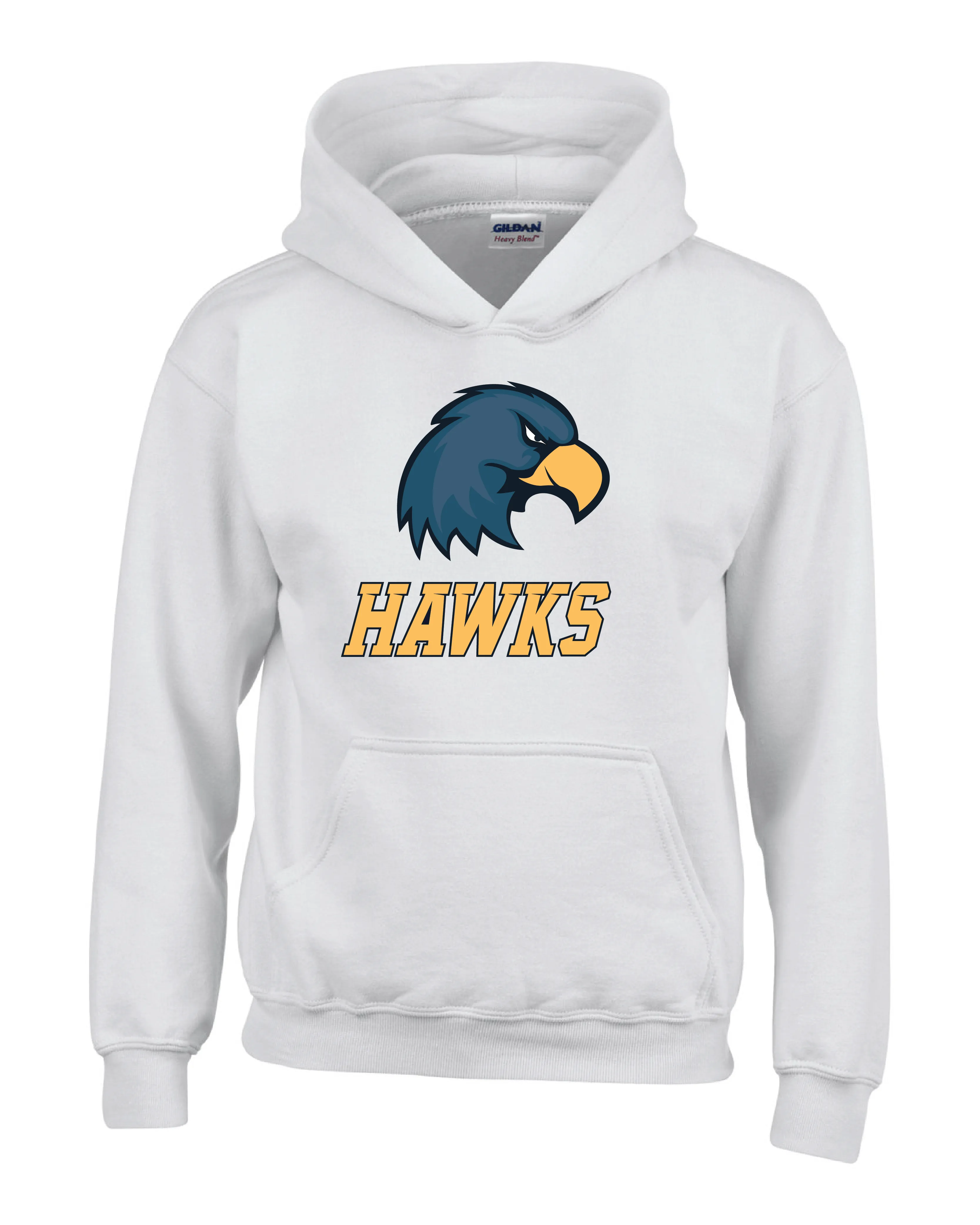 Hanover White Hoodie - Hawk Head Full Front/Left Chest