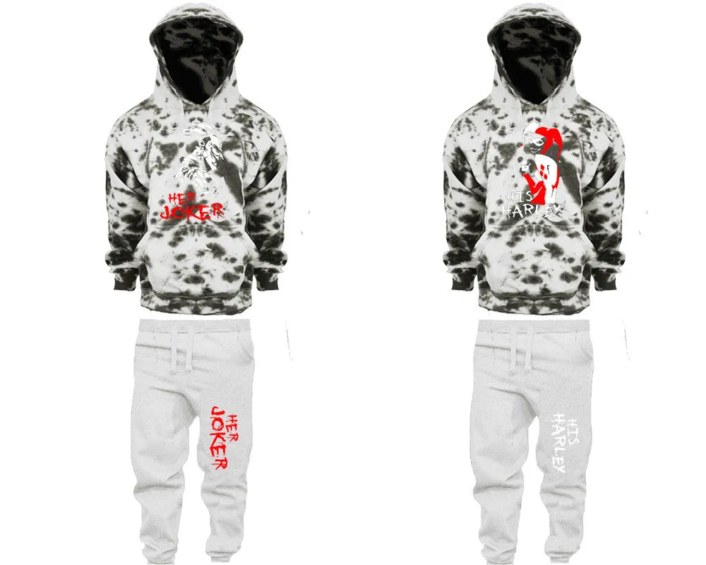 Her Joker His Harley Couple Matching Tie Dye Hoodies and Fleece Jogger Pants Sets