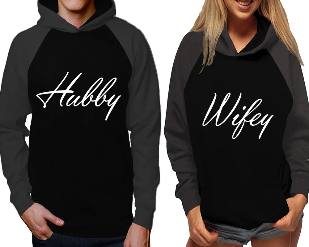 Hubby Wifey Couple Matching Contast Raglan Hoodies