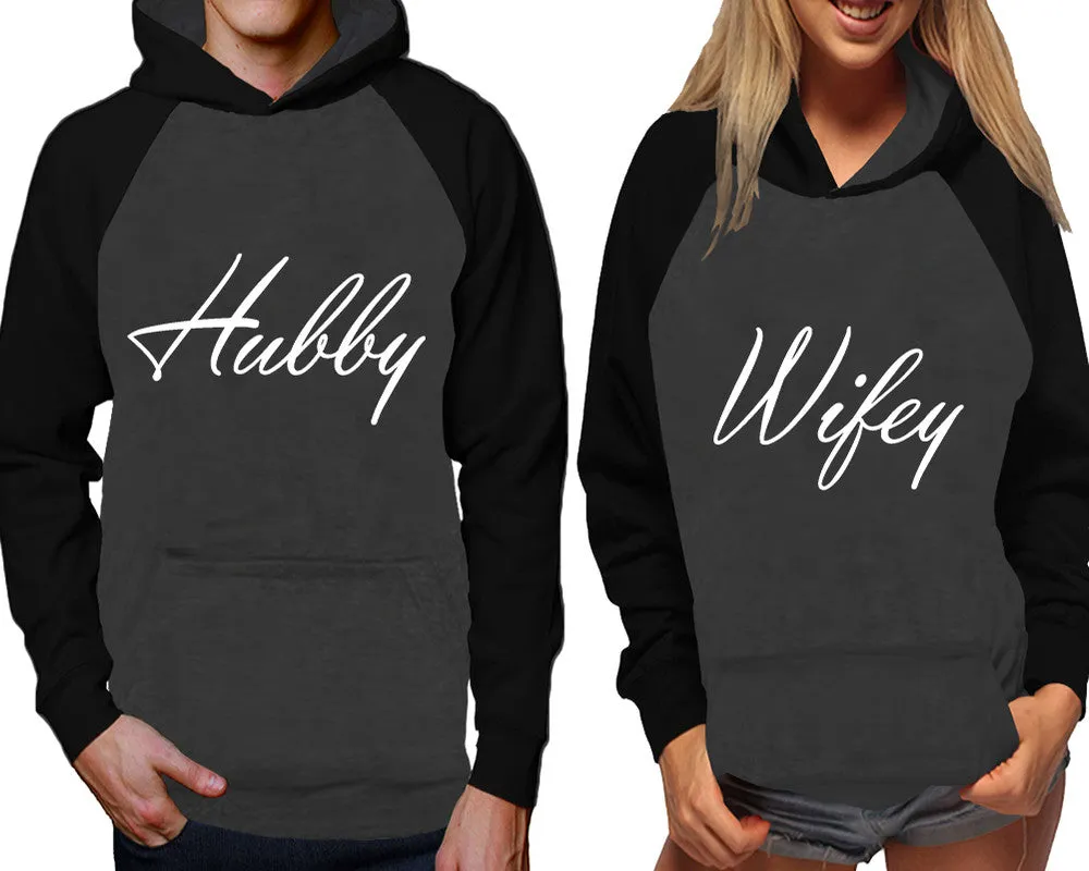 Hubby Wifey Couple Matching Contast Raglan Hoodies