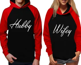 Hubby Wifey Couple Matching Contast Raglan Hoodies
