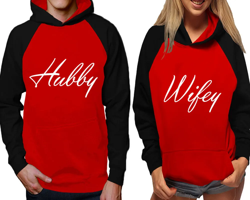 Hubby Wifey Couple Matching Contast Raglan Hoodies