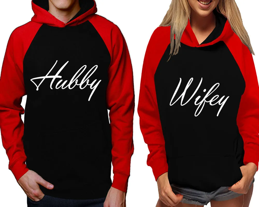 Hubby Wifey Couple Matching Contast Raglan Hoodies