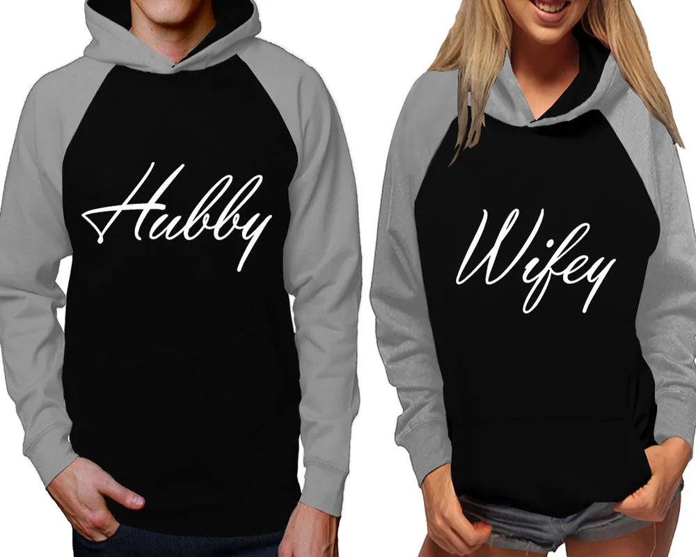 Hubby Wifey Couple Matching Contast Raglan Hoodies