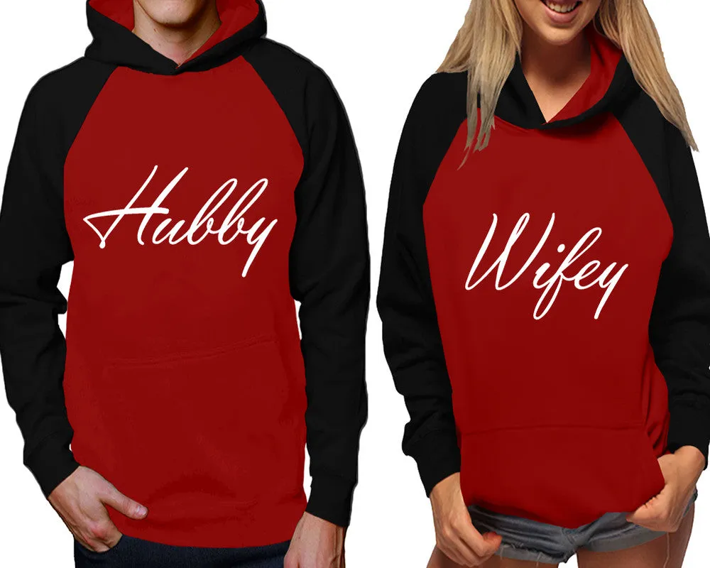 Hubby Wifey Couple Matching Contast Raglan Hoodies