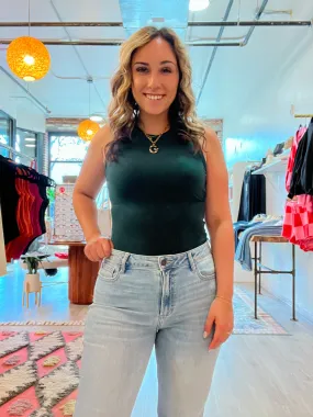 Hunter Green Round Neck Sleeveless Bodysuit
