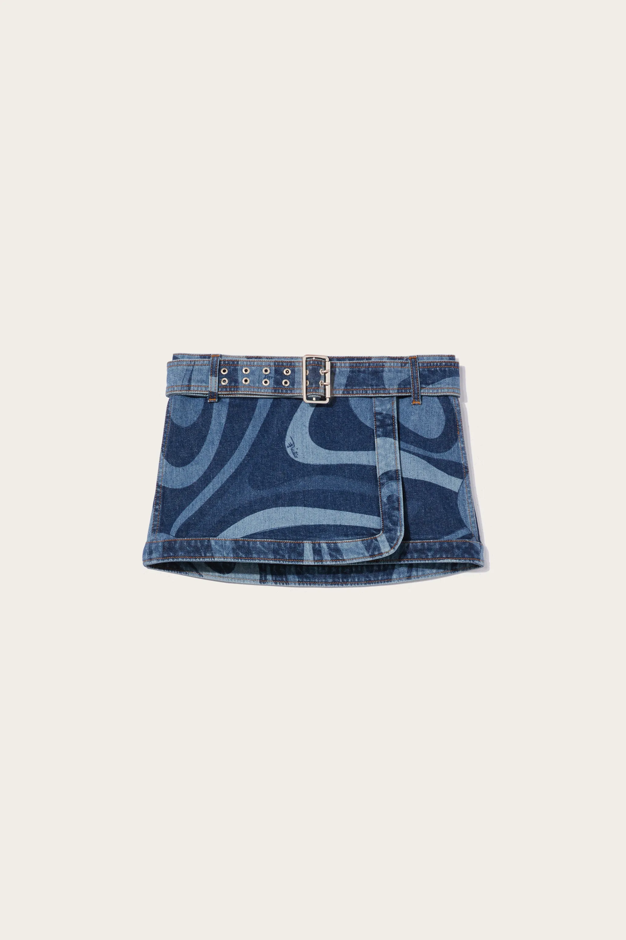 Marmo-Print Denim Skirt