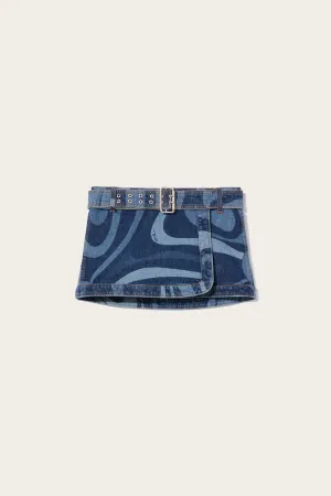 Marmo-Print Denim Skirt
