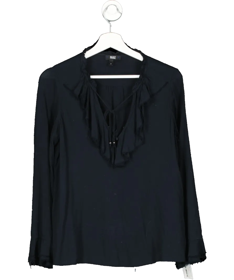 PAIGE Blue Long Sleeve Raw Hem Ruffle Top UK S