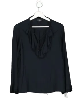 PAIGE Blue Long Sleeve Raw Hem Ruffle Top UK S