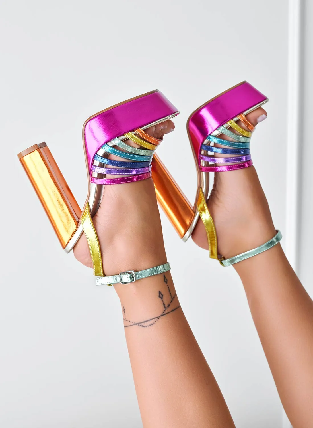 PAIGE - Sandali stringati multicolor con tacco alto
