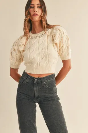 Pearl & Rhinestone Knit Sweater