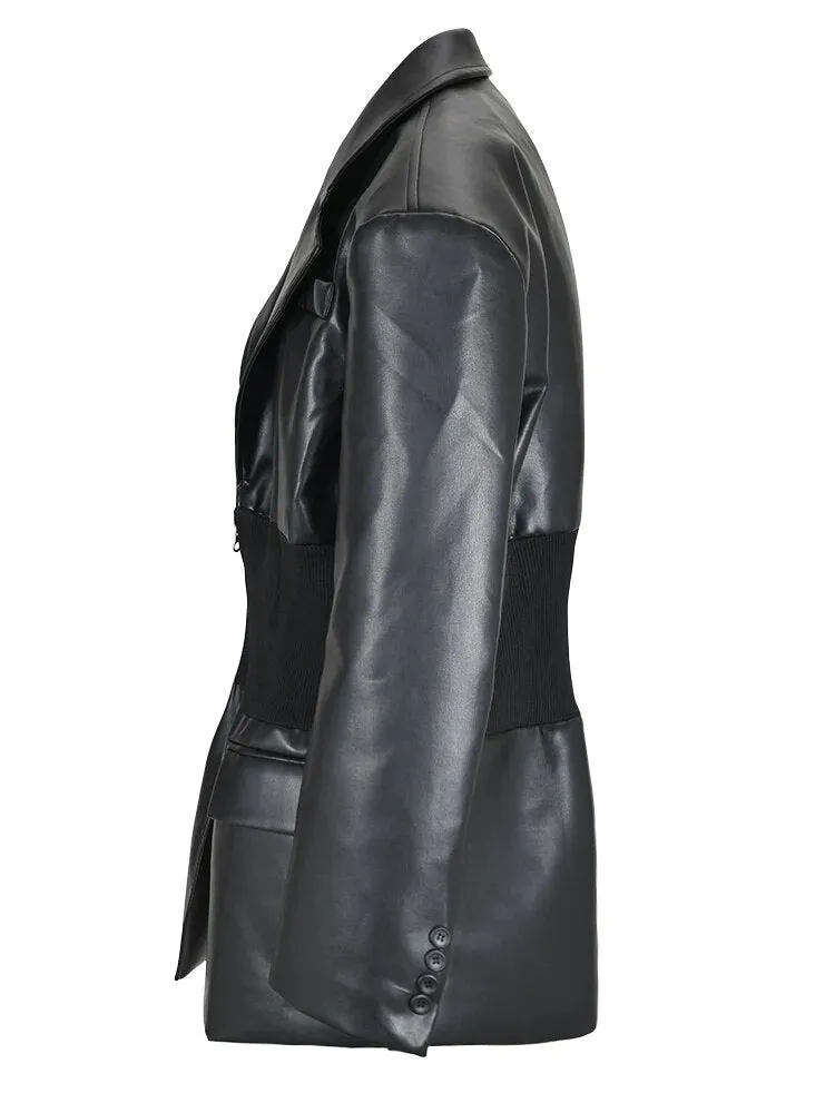 Pre Order:  Elastic Waist Vegan Leather Jacket
