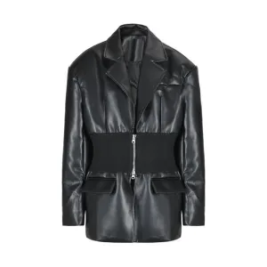 Pre Order:  Elastic Waist Vegan Leather Jacket