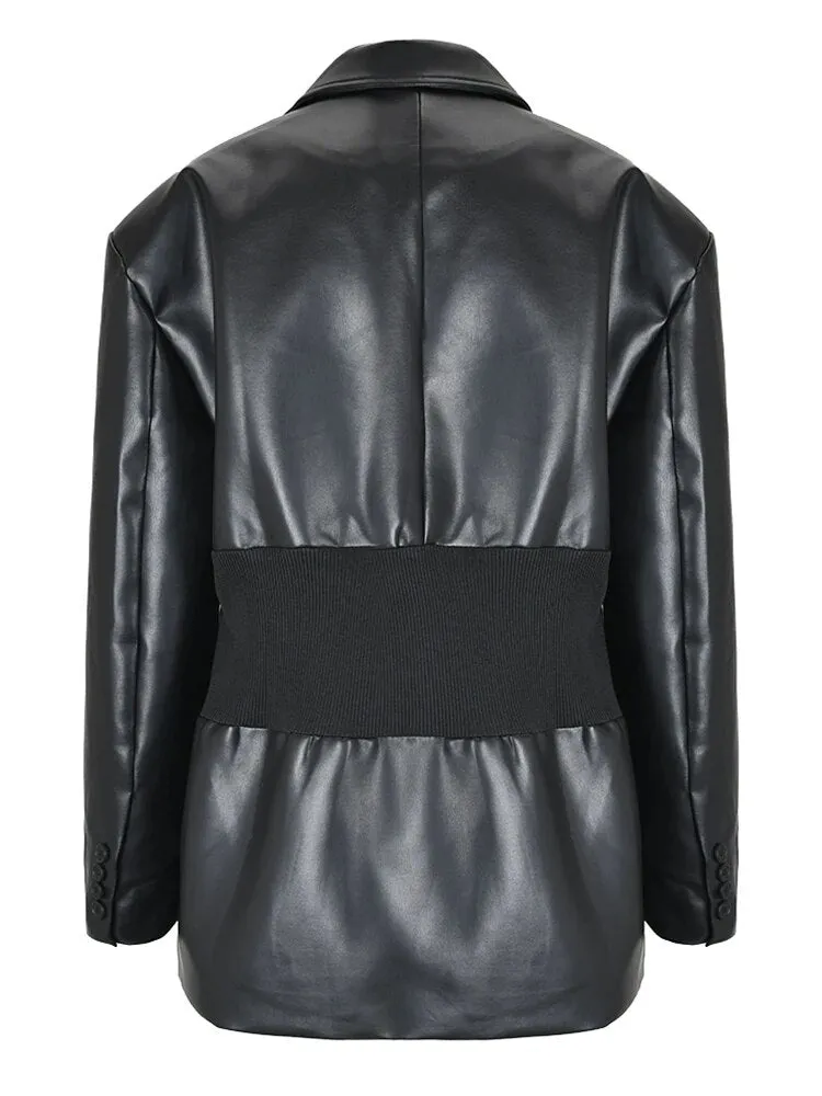 Pre Order:  Elastic Waist Vegan Leather Jacket