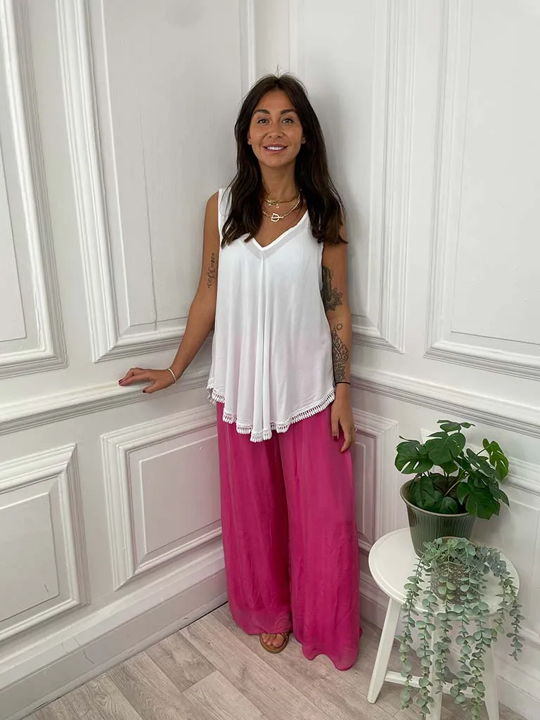 Silk Mix Side Split Trouser - Fuchsia