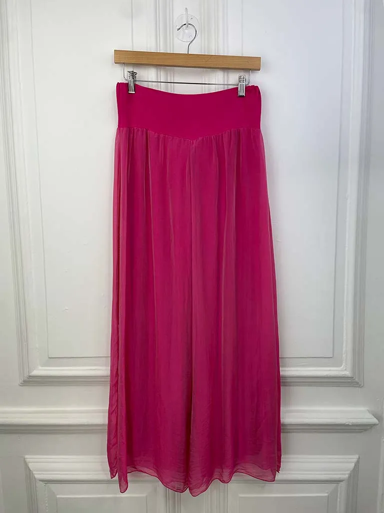 Silk Mix Side Split Trouser - Fuchsia