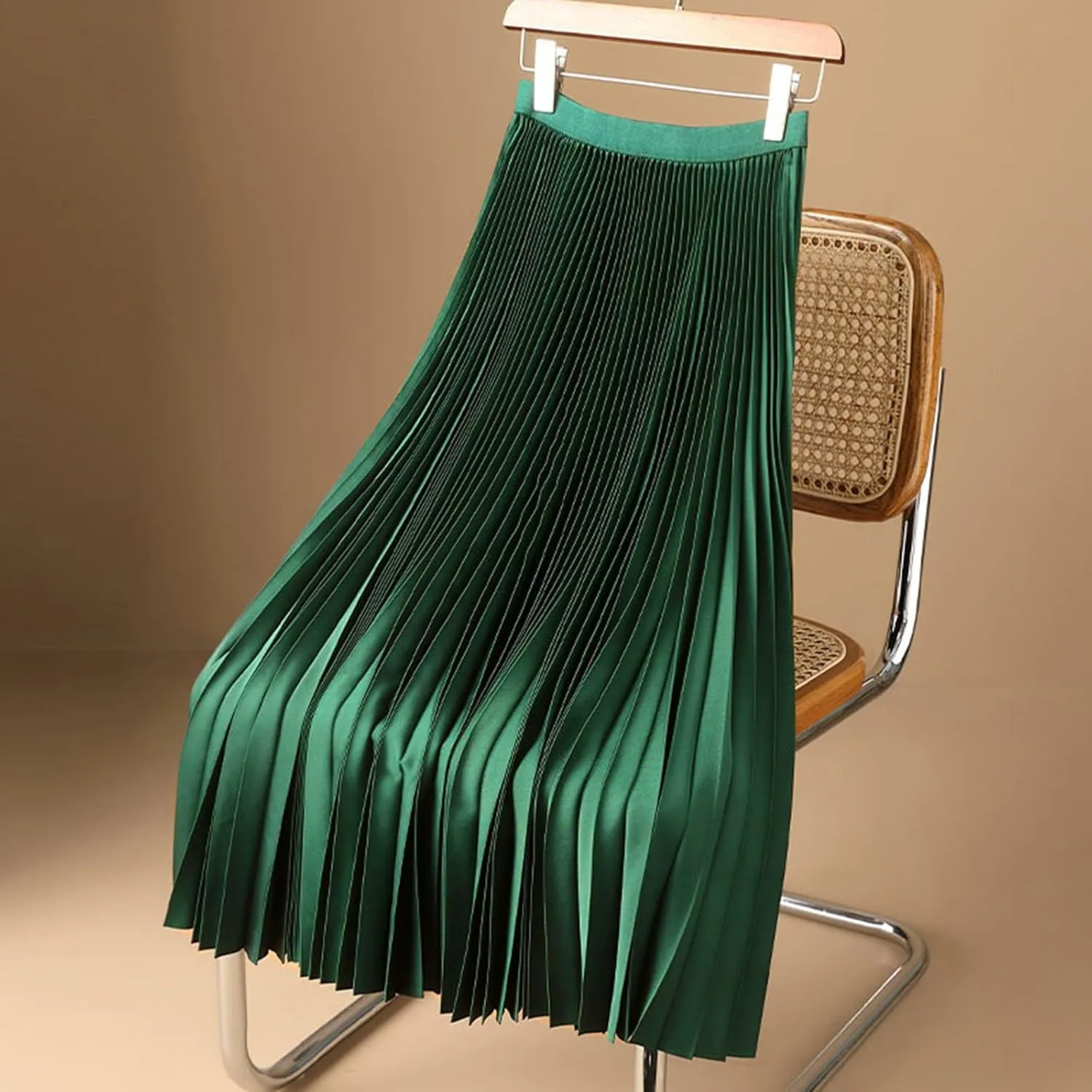Solid Color Premium Satin Pleated Skirt Plus Size Versatile Skirt Womens Mini Skirts High Waist