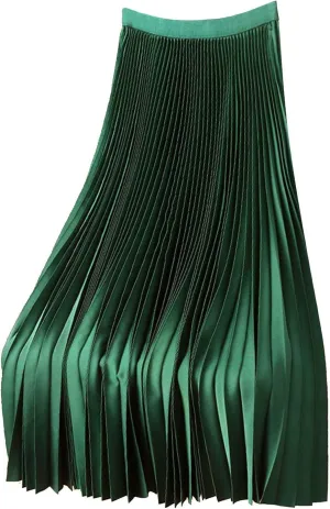 Solid Color Premium Satin Pleated Skirt Plus Size Versatile Skirt Womens Mini Skirts High Waist