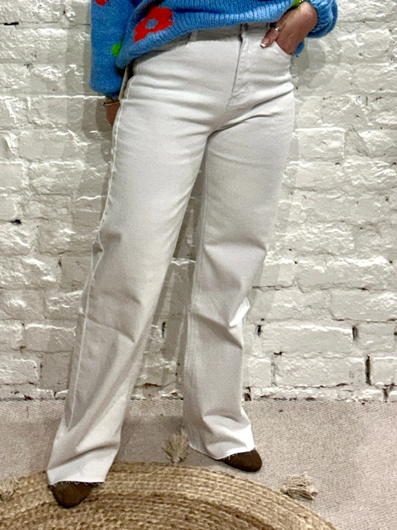 White Freyed Jo Jo Bottom Wide leg Stretch Jeans