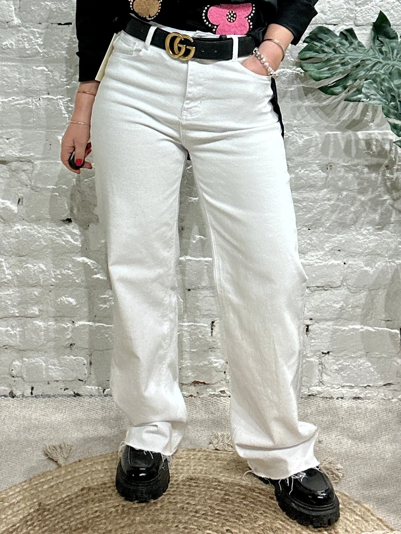 White Freyed Jo Jo Bottom Wide leg Stretch Jeans
